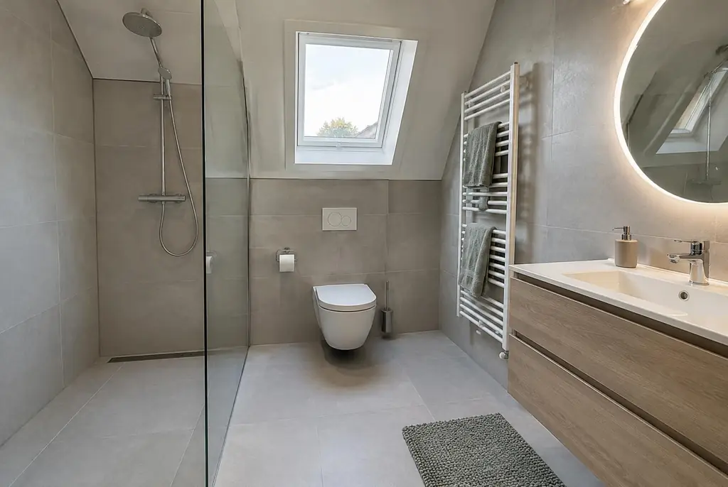 Lekdetectie Loosdrecht – droge badkamer met inloopdouche na herstel