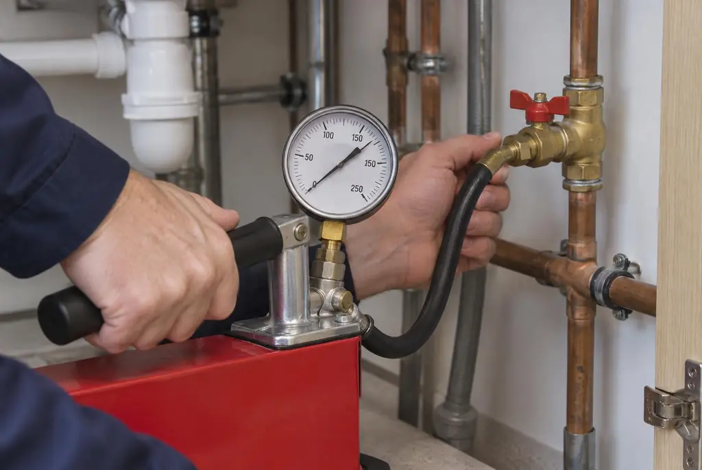 Lekdetectie Loosdrecht – druktest op een waterleiding met een manometer