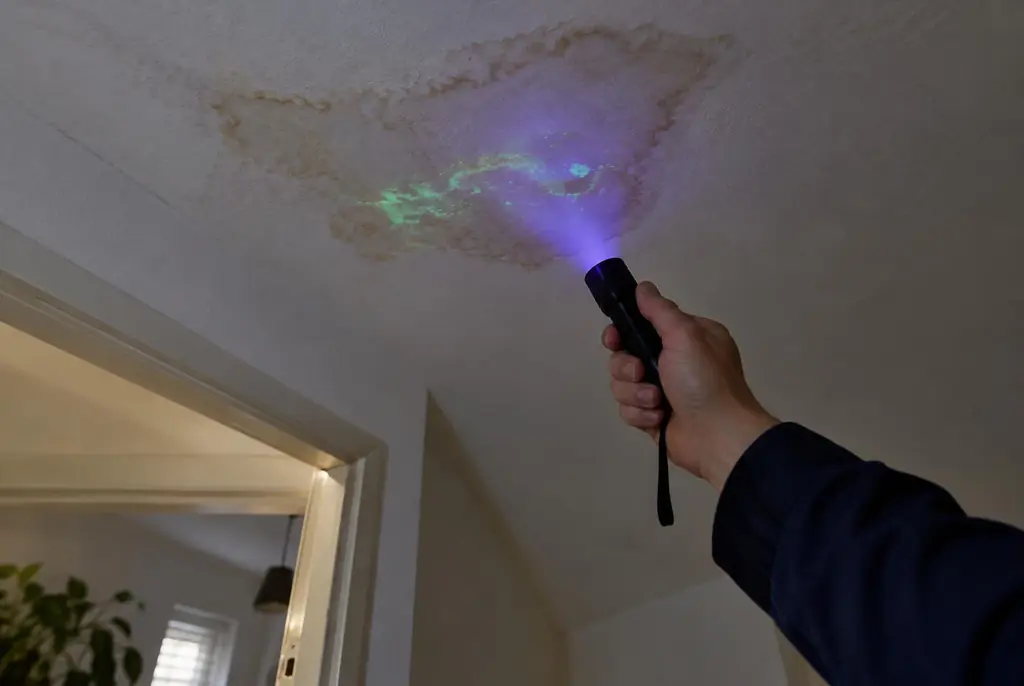 Lekdetectie Loosdrecht – kleurstof controleren op het plafond met uv-licht